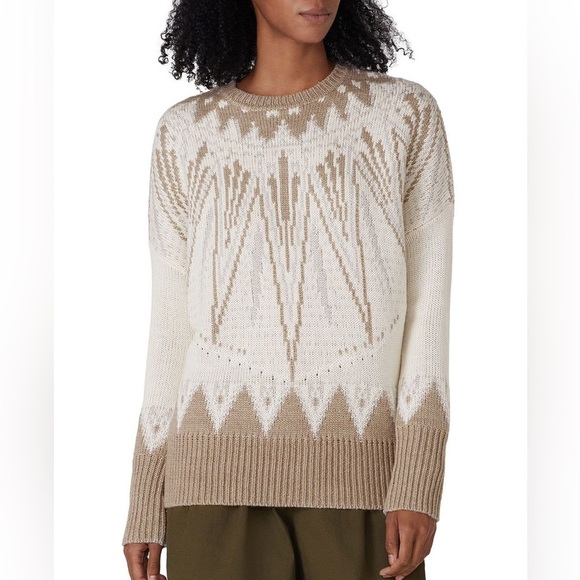 Adam Lippes Collective Fair Isle Wool Blend Crew Neck Sweater Cream Brown Large - Picture 1 of 10